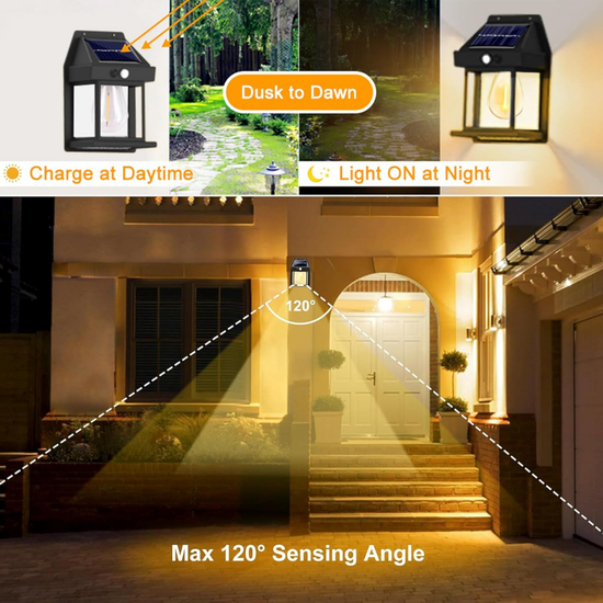 Solar Outdoor Wall Light – Waterproof IP65, Motion Sensor, Auto On/Off