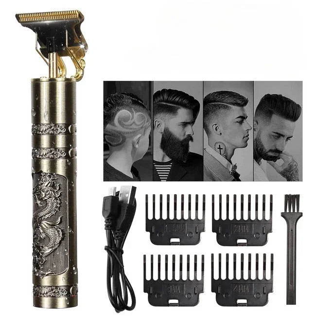 Golden Vintage T9 Blade Dragon Shape  Rechargeable Trimmer ( Waterproof )