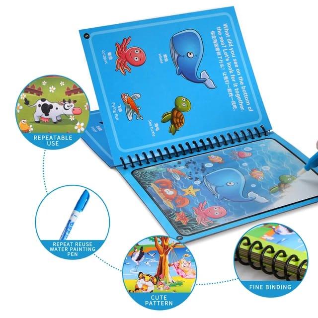 (3 Books + 3 Pen & unlimited Refills) Magic Water Colouring and Drawing Reusable Book Kids Reusable Practice Book
