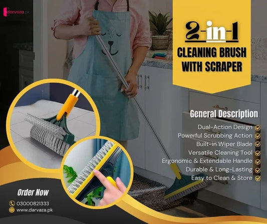 2 in 1 Cleaning Brush Floor Scrub Broom Wiper Scraper
